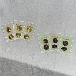 Gold and Brown Button Earrings Set